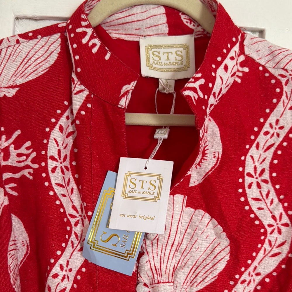 Red and White sail to sable belted shell Dress small - Picture 2 of 3